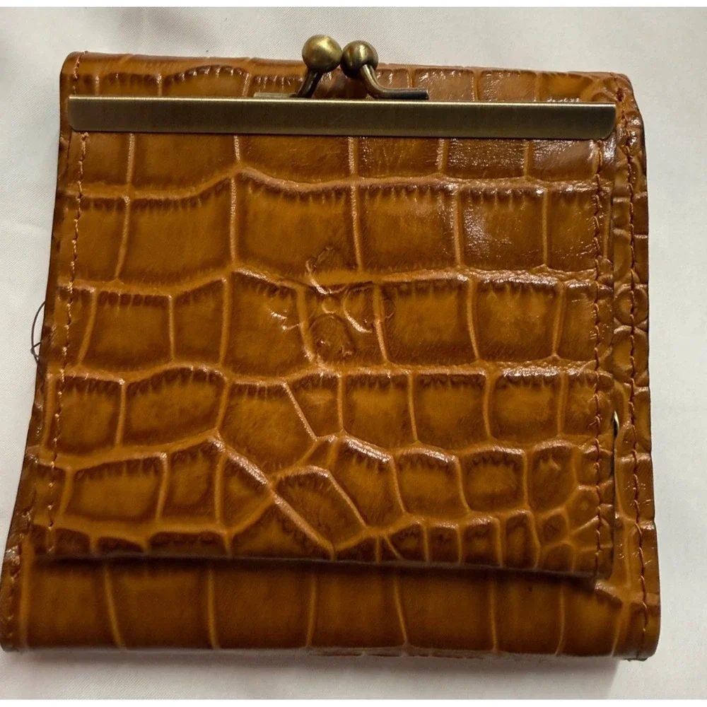 Patricia Nash Reiti Bi-Fold Croc Embossed Leather Flap Wallet RFID‎ Cognac NWT